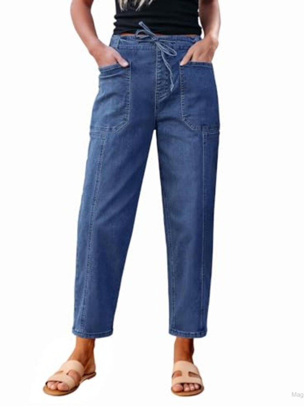 High Waisted Baggy Barrel Jeans with Pockets for Women